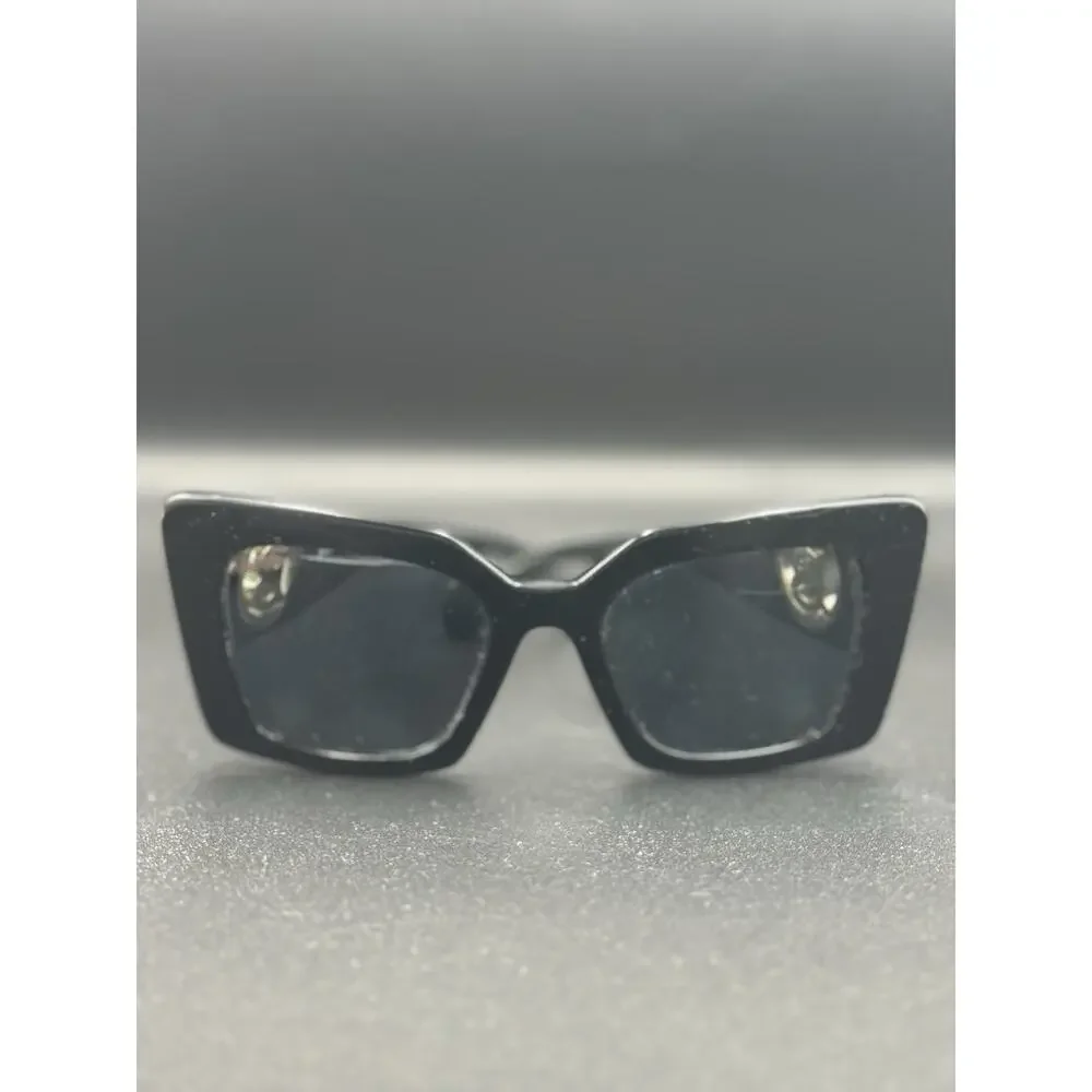 Burberry Black Oversized Square Sunglasses Gold Logo Frames Only With Case